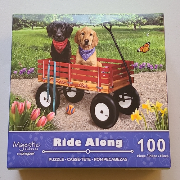 Springbok Other - Ride Along ~ Black & Yellow Labrador Dogs In Red Wagon Butterfly Puzzle 100 Pcs.